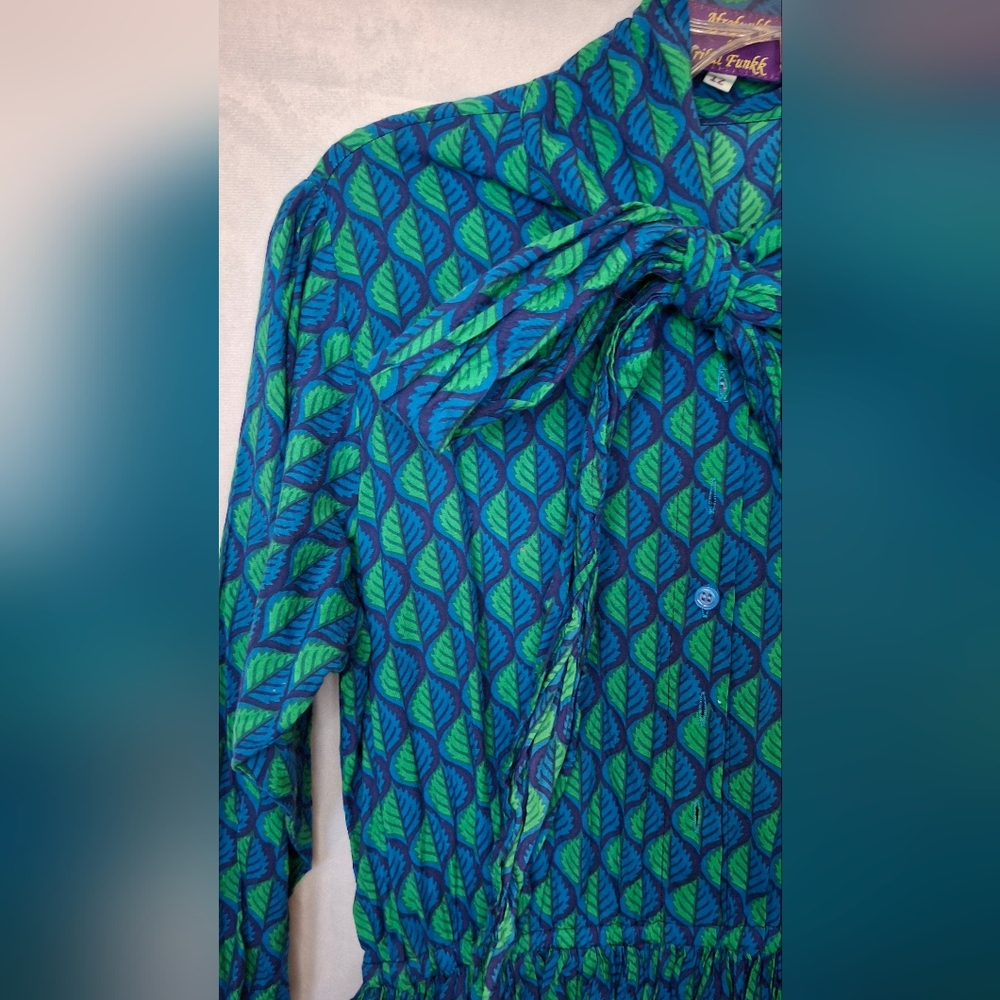 Afrofunkk is Tribal Funkk Blue Green Long Sleeve Dress Size 12 Womens - Picture 4 of 14